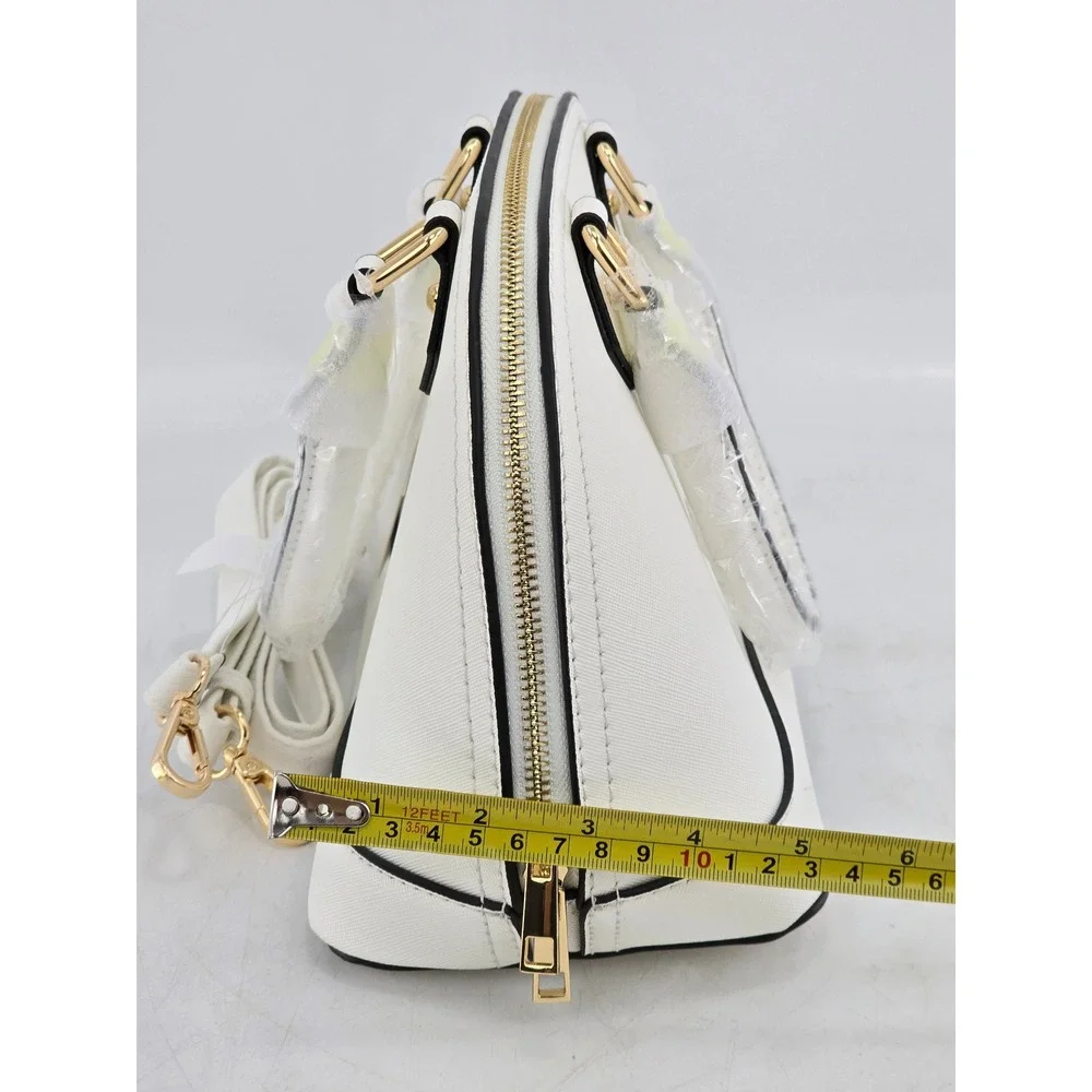 Fashion Puzzle Dome Satchel Handbag Womens Small White Saffiano Faux Leather NEW